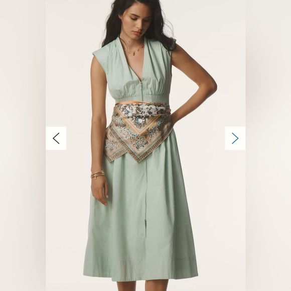 Anthropologie Spring Green Tommie Zip Up Shirred Waist Midi Dress Medium NWT - Picture 3 of 6